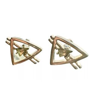 Vintage Swank Silver Cufflinks W/  Delicate Sea Glass/Blue Obsidian Accent